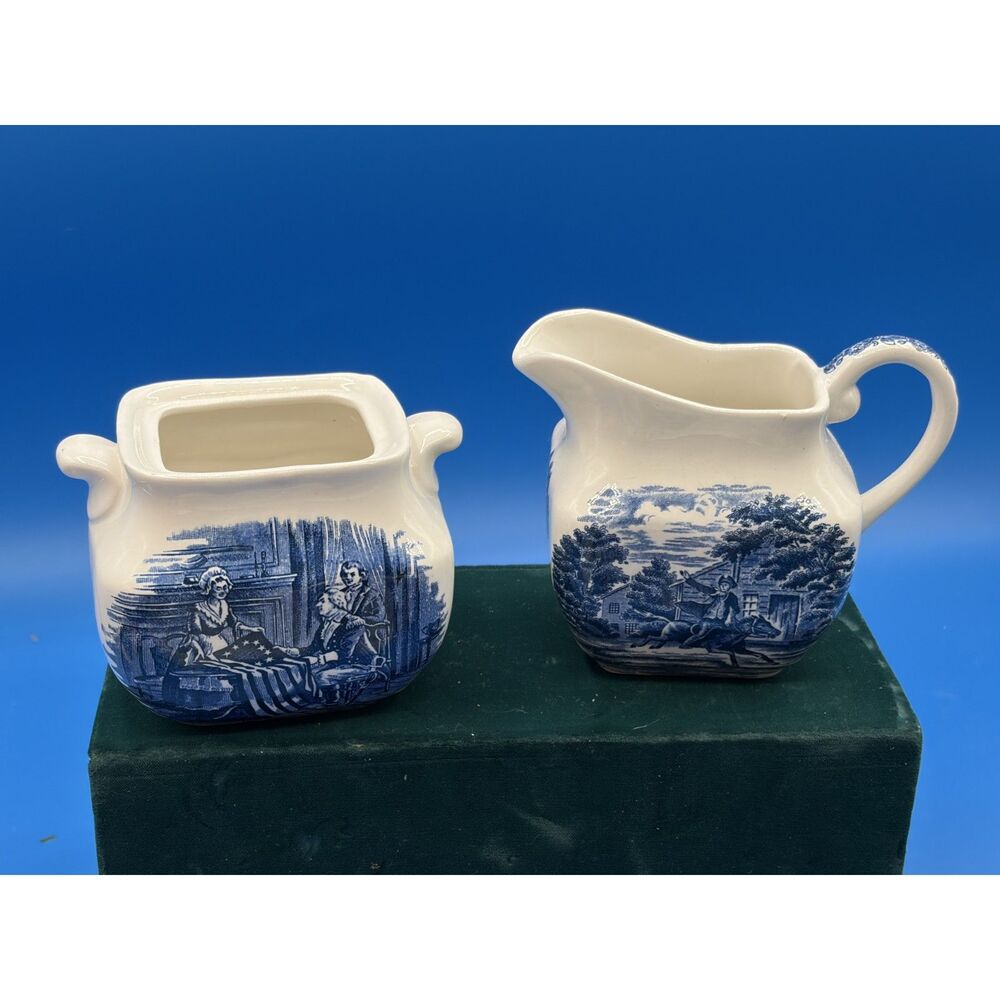 Staffordshire Vintage Liberty Blue Betsy Ross cream and sugar no lid